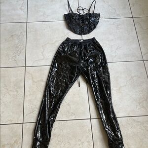 Black Shiny Women's Pants & Jumpsuit Set